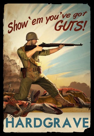 Propaganda posters urge you to keep calm and shoot Nazi dinosaurs