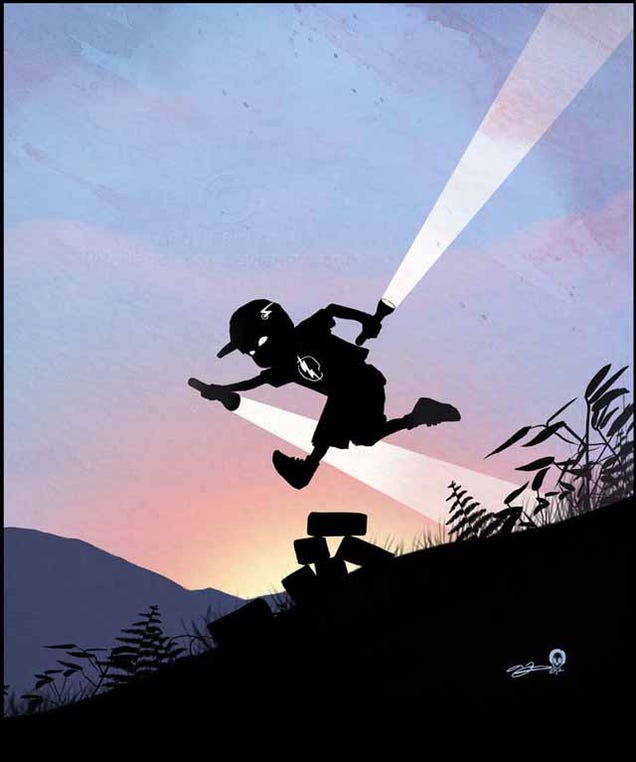 Beautiful superhero silhouettes show comic book characters at recess