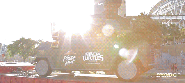 The pizza tank in action firing 14-inch pies