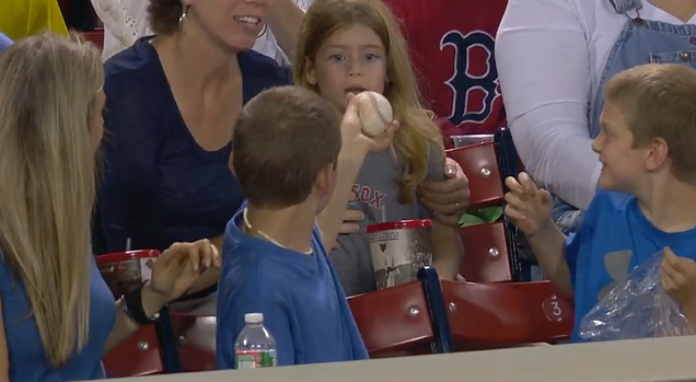 Young Red Sox Fan Hands Foul Ball To Girl Behind Him, Is The Realest