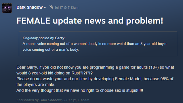 Rust Players Divided Over Not Being Able To Choose Their Sex Kotaku Uk