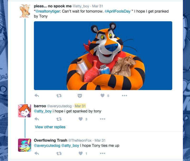 Tony The Tiger Cant Tweet Without Furries Begging Him For Sex 3380
