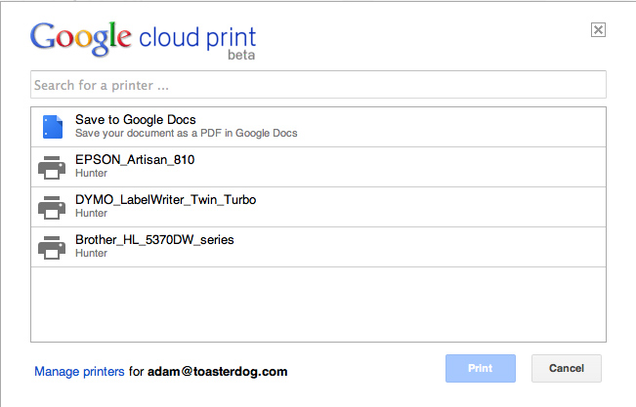 add google cloud printer