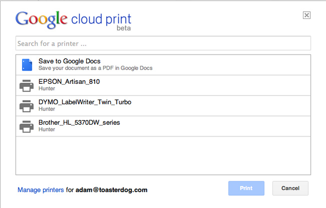 google cloud printer