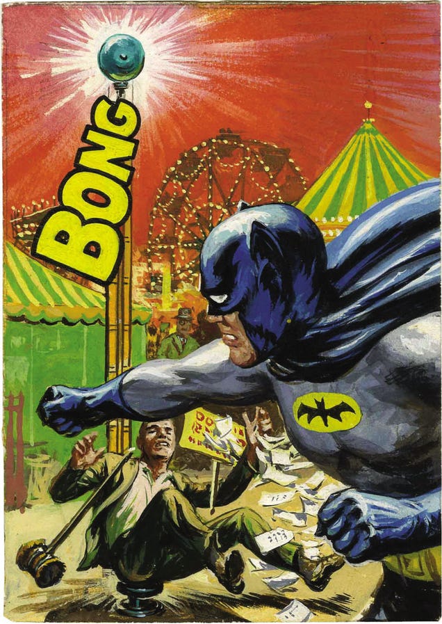 The Dark Knight rides a shark in bondage-crazy 1960s Batman art