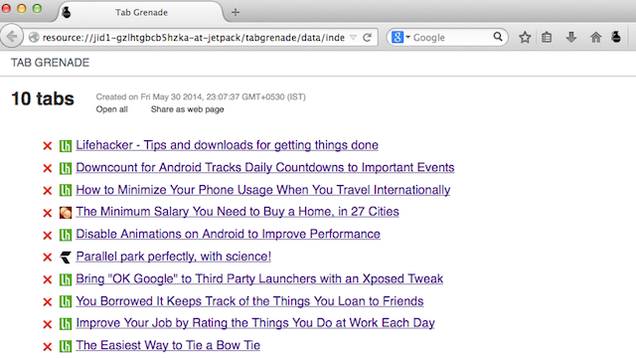 Tab Grenade for Firefox Turns Tabs Into a Shareable List, Saves Memory