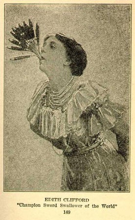 Awesome portraits of female sword swallowers in the 1800s