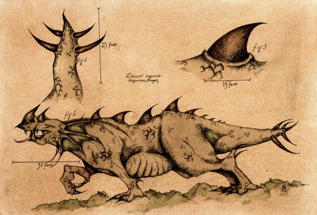 Mythological beasts, drawn in the style of old biology textbooks
