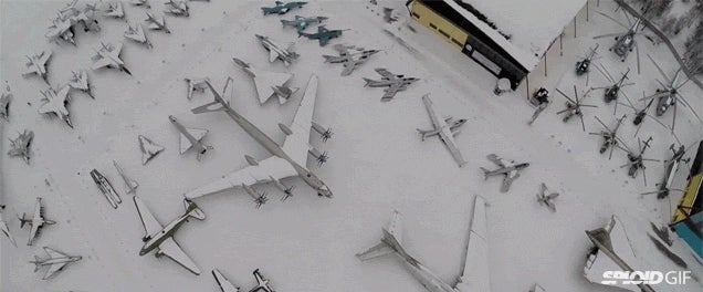 Drone footage of Russia's Air Force Museum shows a heaven for planes