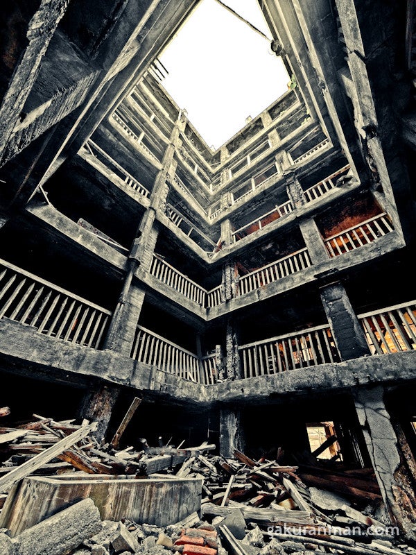 The abandoned man-made island shaped like a battleship