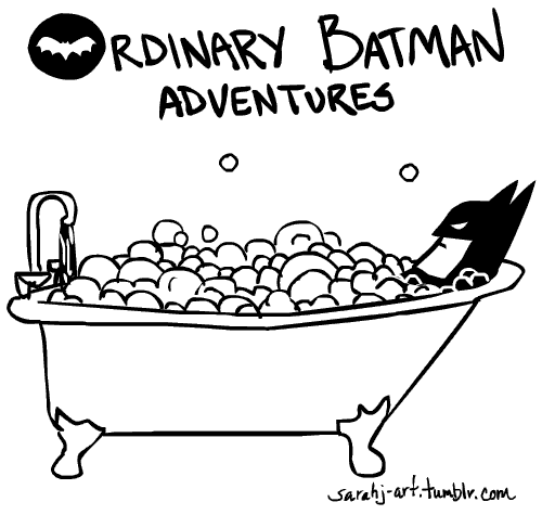 On his days off, animated Batman dyes Easter eggs and enjoys a bubble bath