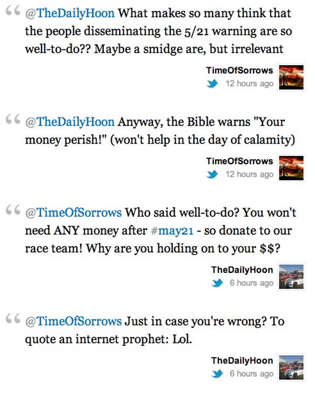 Car enthusiasts troll true believers ahead of end times