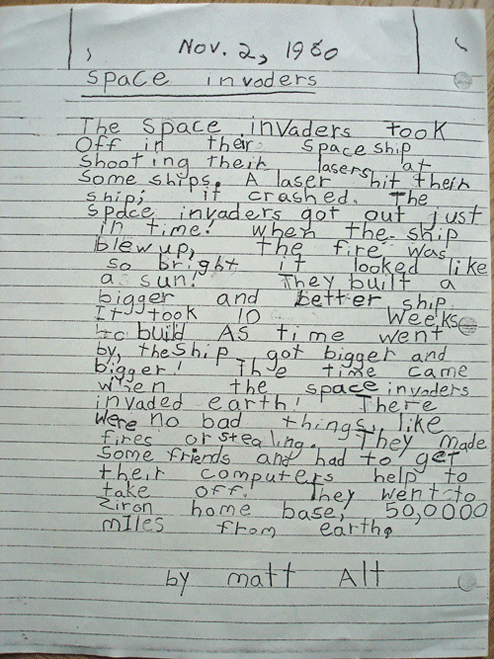 Back In The Day, Seven Year Old Writes About Space Invaders