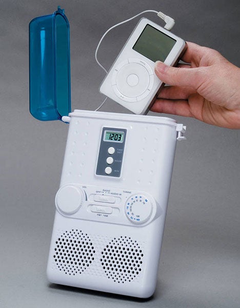 Spashproof Shower Shelter: Aquadock for MP3 Players