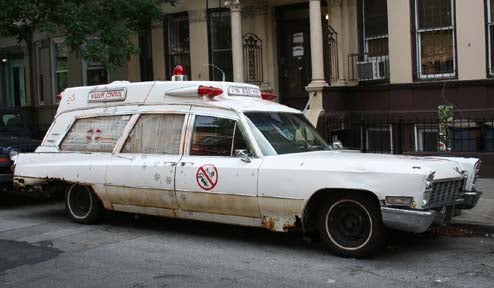 Wildlife Control Ambulance, Fiat 500, And Chevy Vega Kammback Down On The Brooklyn Street