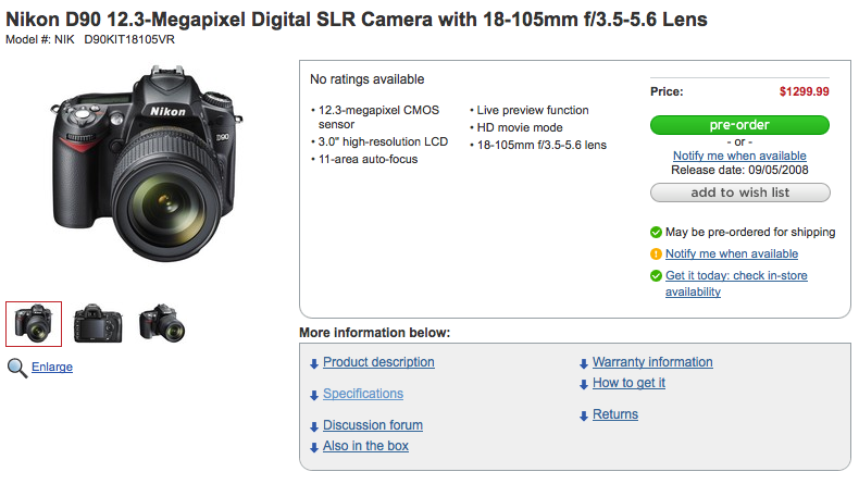 Nikon D90 Available For Pre-Order From Circuit City, HD Movie Mode Confirmed