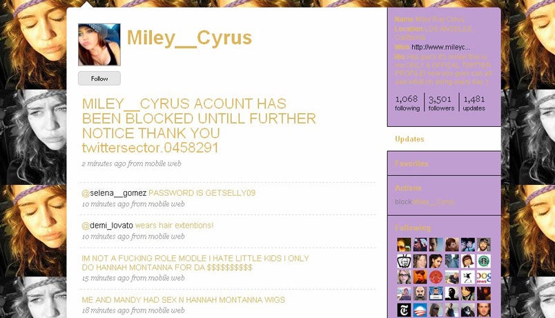 Miley Cyrus Twitter Hack Full Of Missed Opportunities, Misspellings