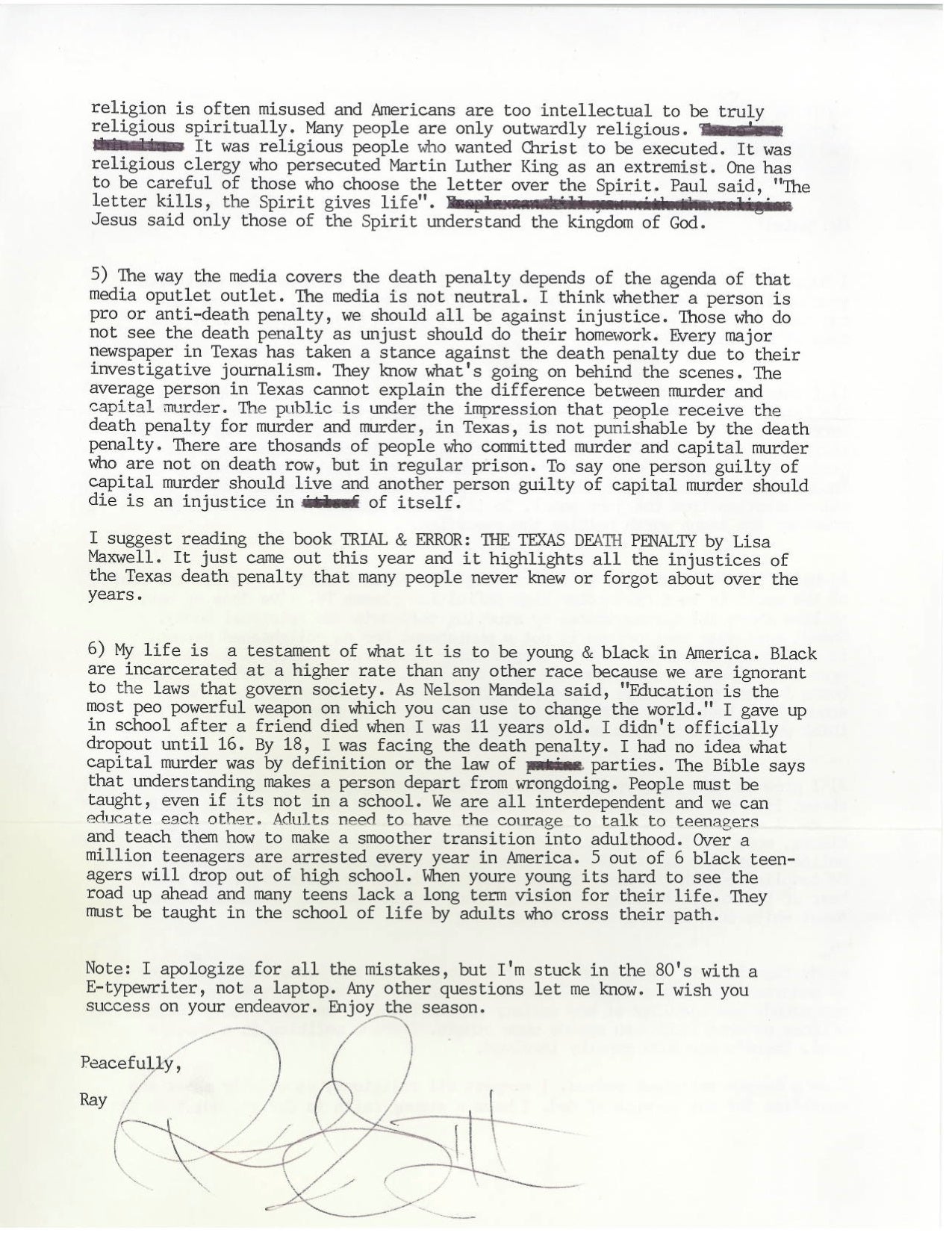 Letters From Death Row: Ray Jasper, Texas Inmate 999341