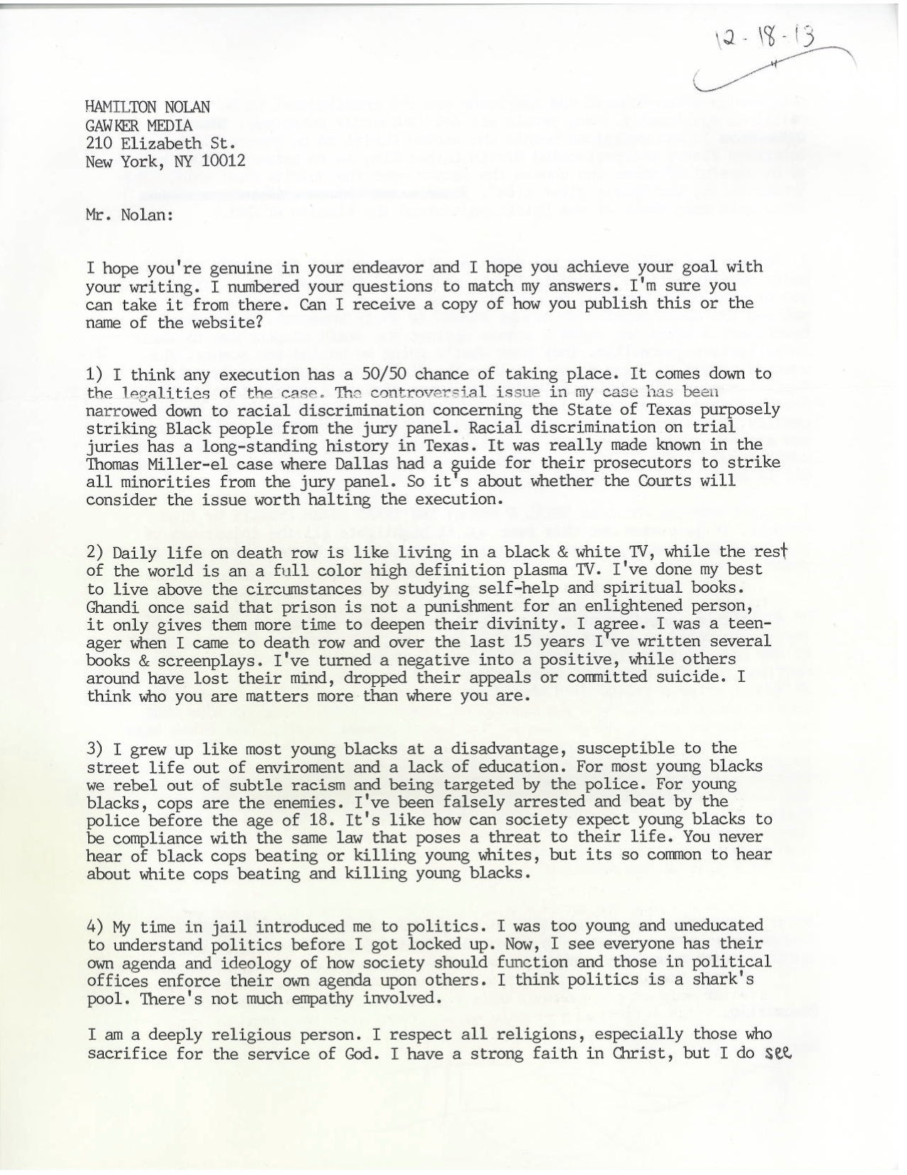 Letters From Death Row: Ray Jasper, Texas Inmate 999341