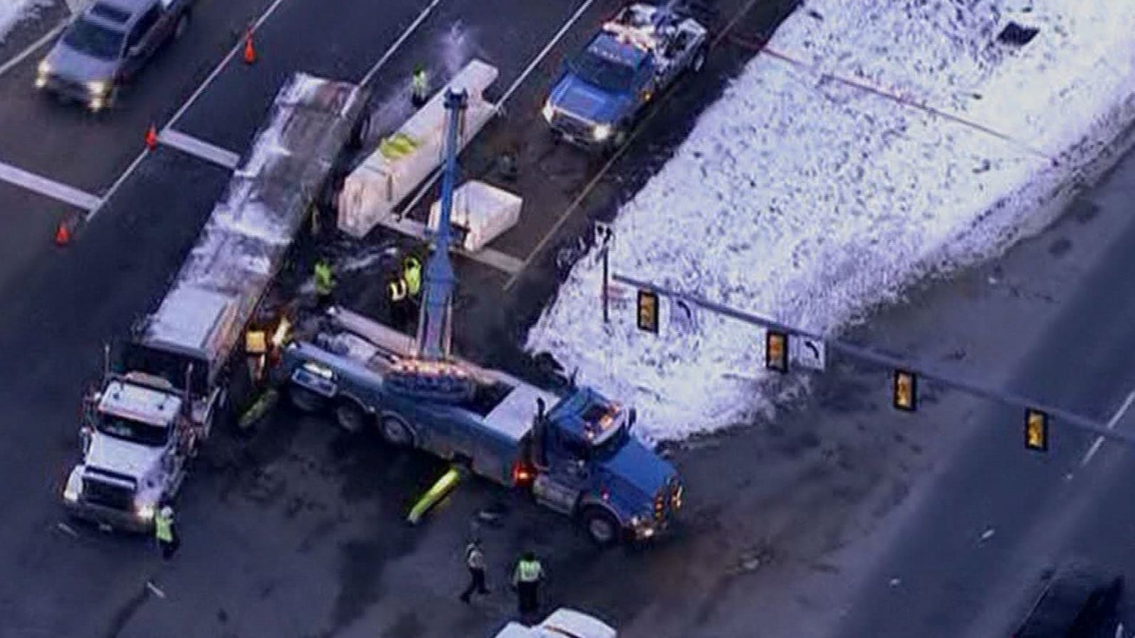 Concrete-Carrying Truck Accidentally Dumps Load In Road