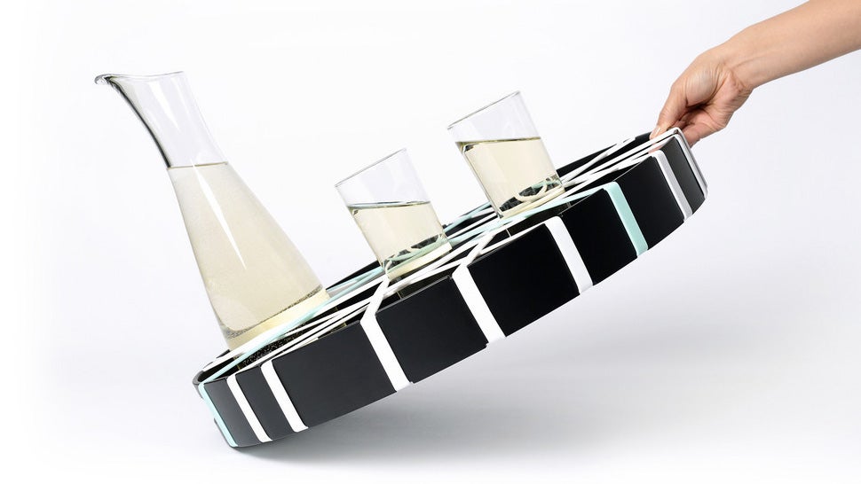 Silicone Straps Serve as Beverage Seatbelts On This Serving Tray