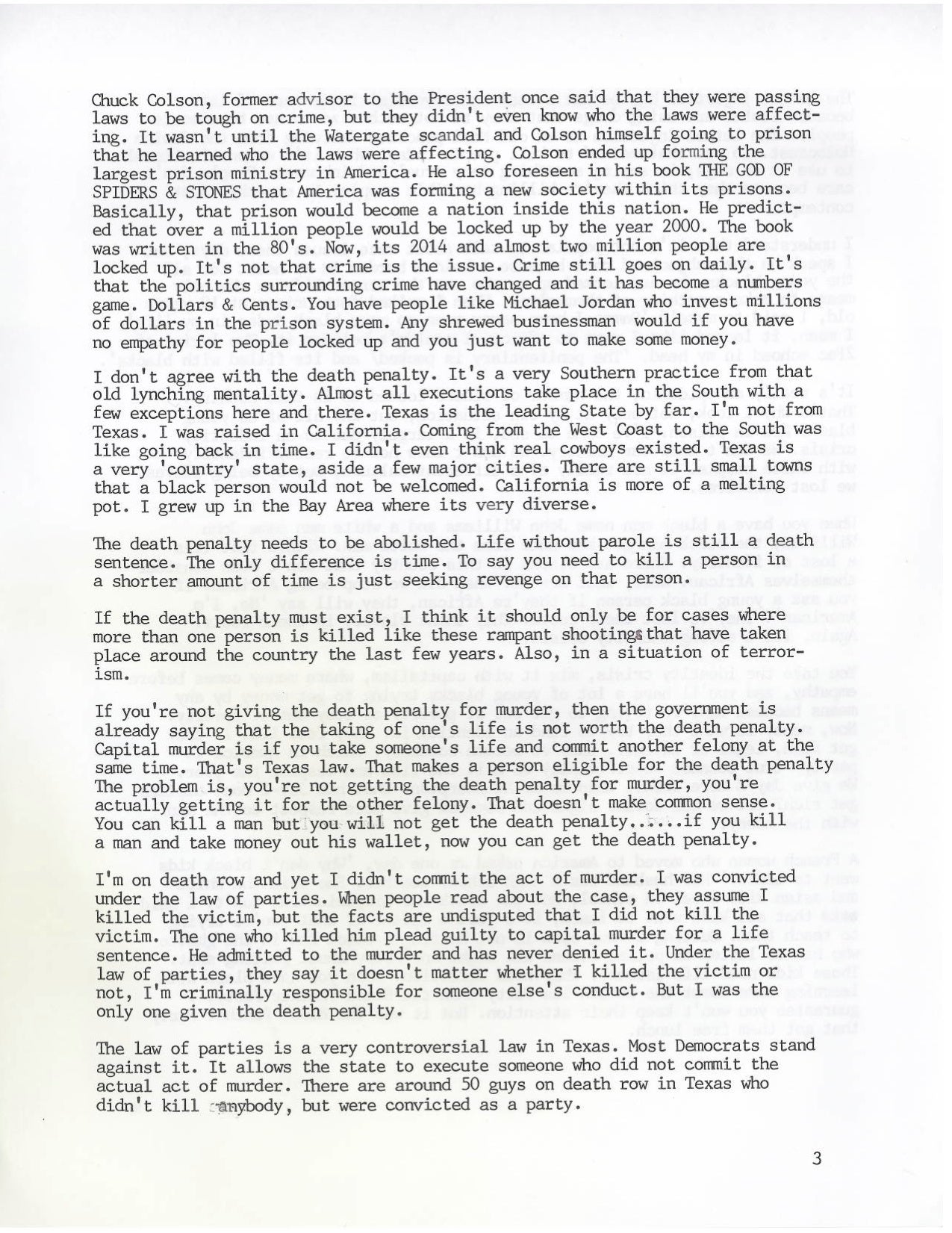 A Letter From Ray Jasper, Who Is About to Be Executed