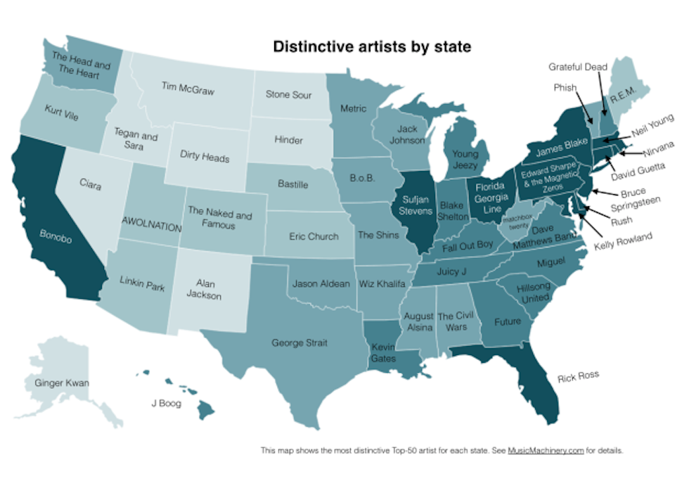 A map of music that&#39;s popular in your state—and only in your state