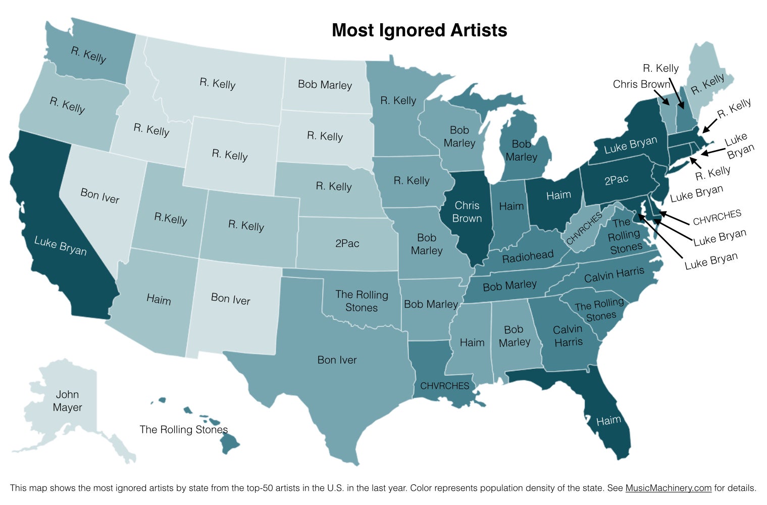 A Map Of Each State&#39;s Most-Ignored Musical Artist