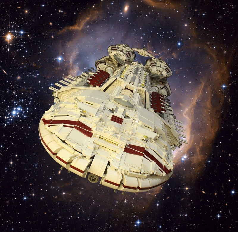The ships of Battlestar Galactica, immortalized in thousands of LEGO bricks