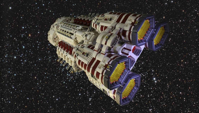 The ships of Battlestar Galactica, immortalized in thousands of LEGO bricks