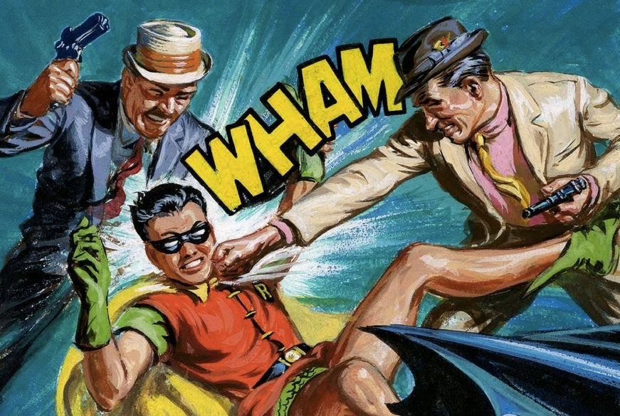 The Dark Knight rides a shark in bondage-crazy 1960s Batman art