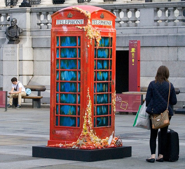 Artsy alternate universe TARDISes decorated with leopard spots and disguised as Big Ben
