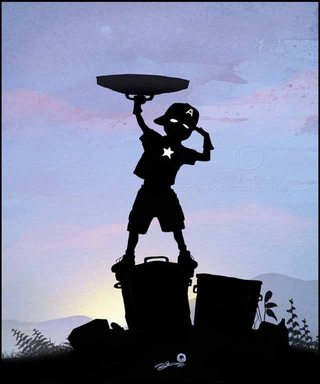Beautiful superhero silhouettes show comic book characters at recess