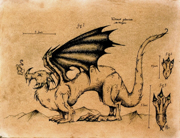 Mythological beasts, drawn in the style of old biology textbooks