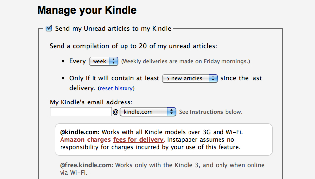 instapaper kindle