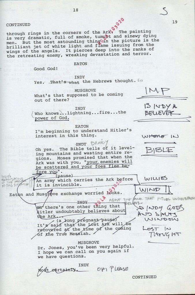Read Harrison Ford's original script notes from Raiders of the Lost Ark