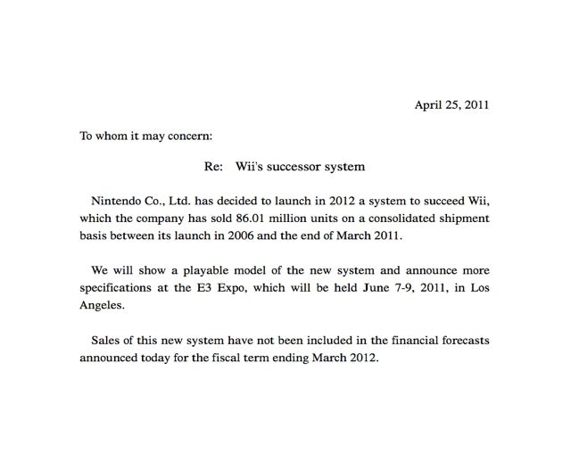 Nintendo Confirms Wii Successor. It's On Sale In 2012.