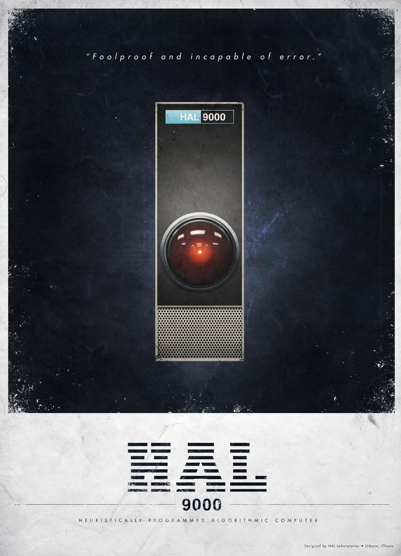 Vintage advertisements for HAL 9000 and the Orion III space plane