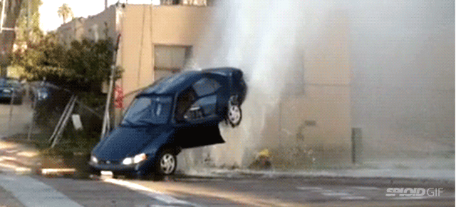 This broken hydrant is so powerful it keeps a car floating in the air