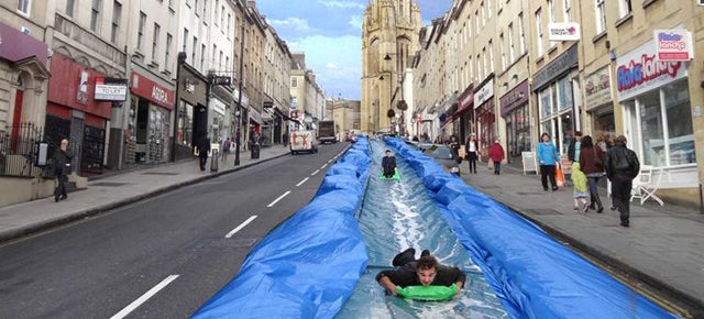 Would You Go For A Ride On This Massive Slip &#39;n Slide On A City Street?