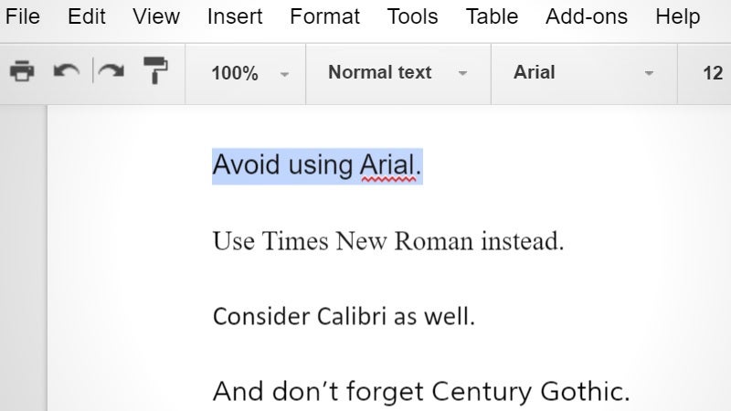 arial font vs times new roman