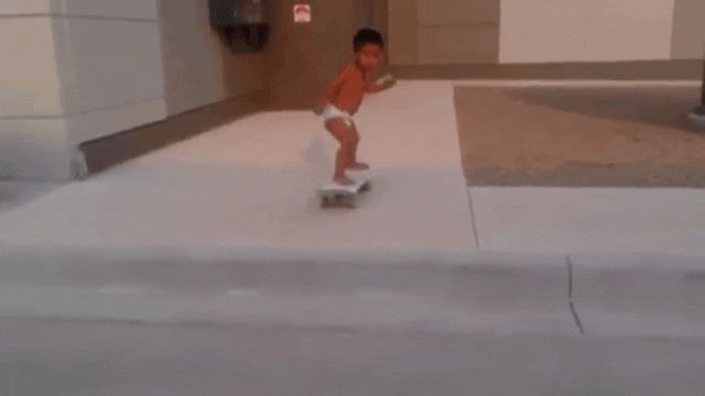 This two-year-old in diapers is ridiculously good at skateboarding