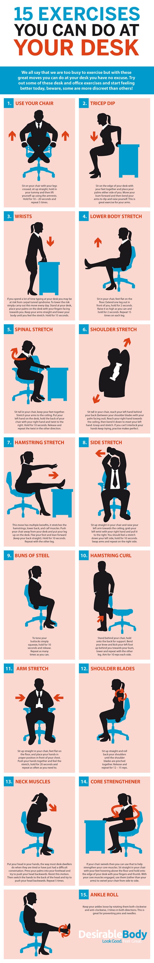 This Graphic Shows Bunch Of Desk Based Exercises For The Office