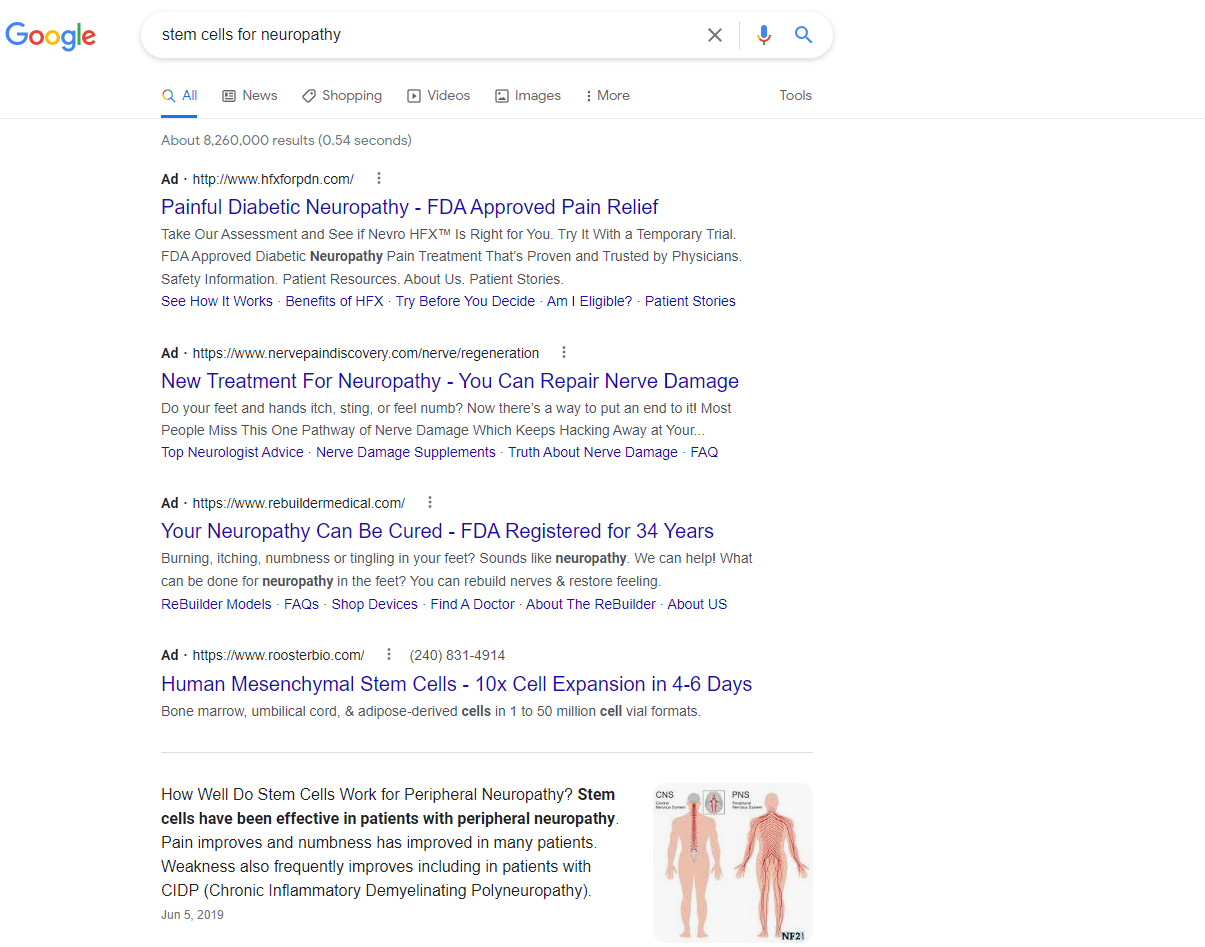 Google Reverses Ban on Ads for All Stem Cell Therapies, Will Allow FDA-Approved Ones