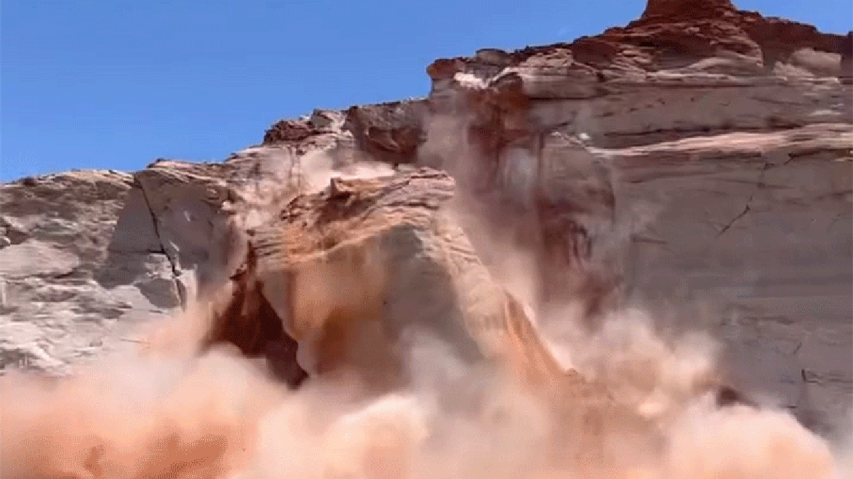 Wall of Rock Collapses Into Historically Low Lake Powell