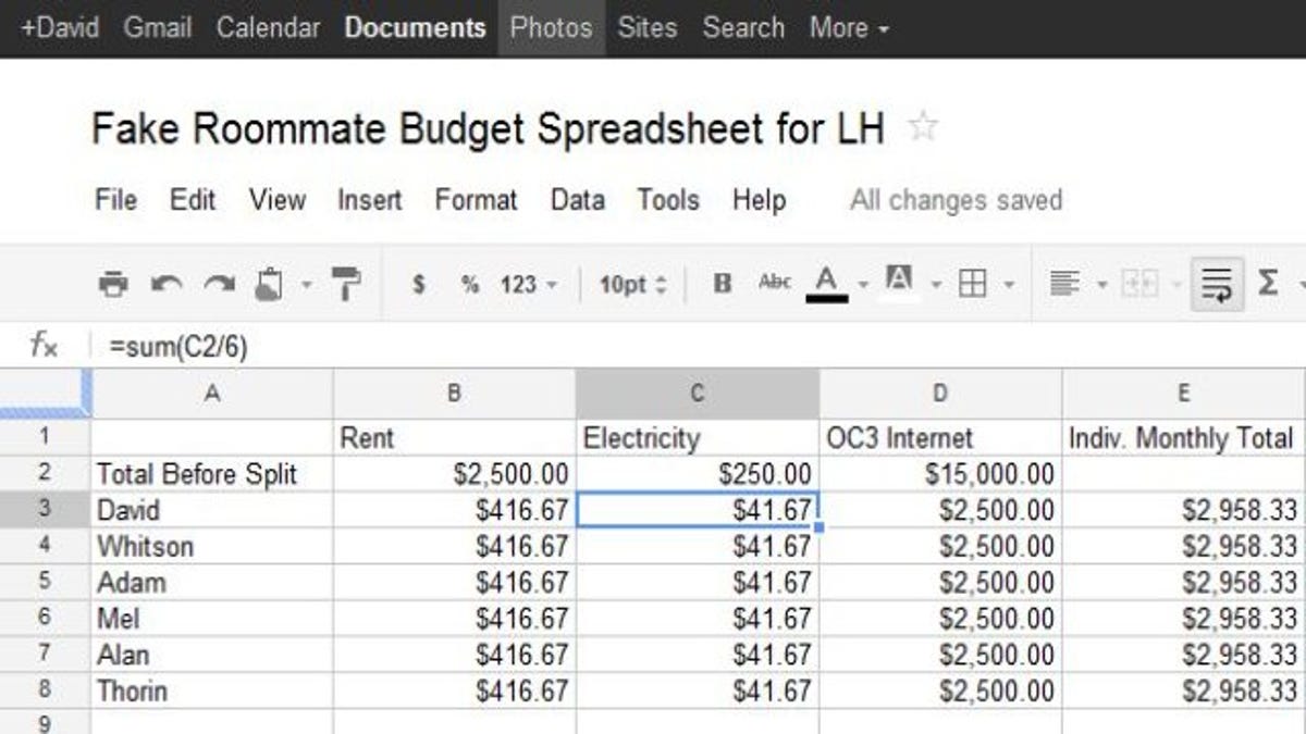 Google Sheets Shared Expenses Template