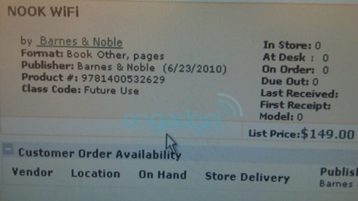 150 Wifi Only Nook Appears In Barnes Noble Database