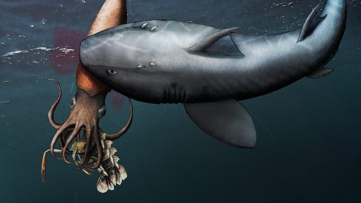 dinosaur eating shark