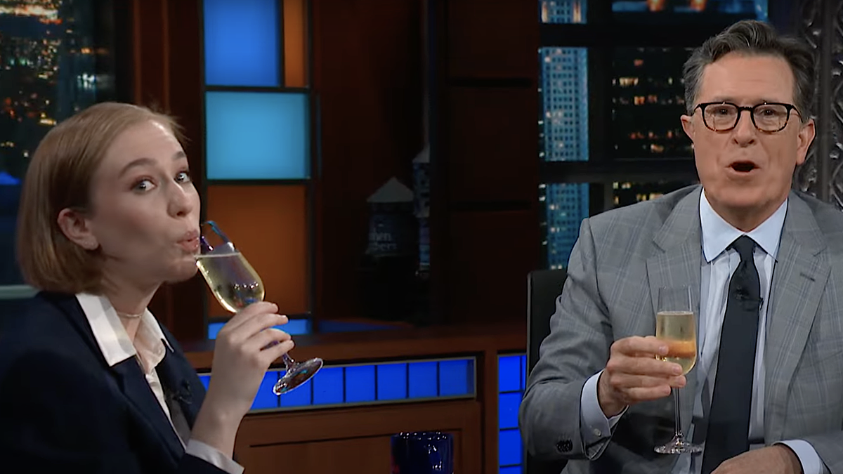 Stephen Colbert Toasts Hacks Star Hannah Einbinder S Late Show Return With Apology Champagne Socks