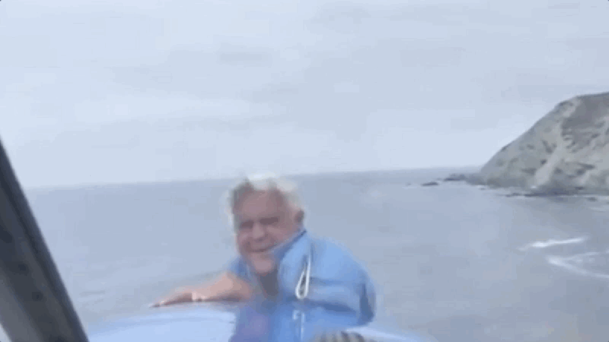 Jay Leno Climbs Out Of The Nose Of A Flying Boat In Flight